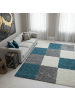 KADIMA DESIGN Teppich Hochflor Shaggy Waschbar Karo RHEIN Strapazierfähig in Türkis
