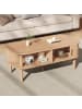 ABRIHOME Couchtisch in Hellholz 110x55x45 cm mit Rolltor offenen Fächern für Wohnzimmer