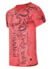 Rusty Neal V-Neck T-Shirt Verwaschen mit Prints und Wildleder Details in Rot