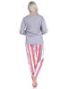 NORMANN Schlafanzug lang Farbzusammenspiel Blumen Streifen - 79813 in grau