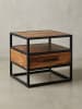 KADIMA DESIGN Massiver Sheesham-Holz Nachttisch: Stilvolle Industrie-Optik, Stauraum
