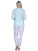 NORMANN Schlafanzug langarm Pyjama karierter Hose Jersey - 78572 in hellblau