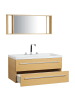 Beliani 3-tlg Badezimmerschrank mit Waschbecken ALMERIA in Beige/Weiß/Silber