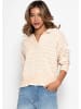 SASSYCLASSY Feinstrickpullover mit Polokragen und Ajourstreifen in Beige