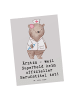 Mr. & Mrs. Panda Ansichtskarte Ärztin Superheld mit Spruch in Grau Pastell