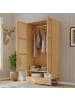 ABRIHOME Kleiderschrank in Natur mit 2 Türen Rattan Stange Schlafzimmer