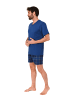 NORMANN Schlafanzug kurzarm Shorty mit karierter Jersey Hose in dunkelblau