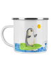 Mr. & Mrs. Panda Camping Emaille Tasse Pinguin Surfer ohne Spruch in Weiß