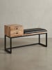KADIMA DESIGN Sitzbank Ziegenleder / Massivholz Bank 100x60x35 cm im Retro Stil,