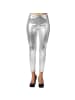 tectake Lange Leggings in glänzendem Metallic-Look, silber