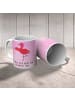 Mr. & Mrs. Panda Porzellantasse Flamingo Yoga mit Spruch in Aquarell Pink