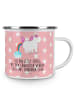 Mr. & Mrs. Panda Camping Emaille Tasse Einhorn Pupsen mit Spruch in Rot Pastell