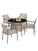 ABRIHOME Gartenmöbel Set in Grau 5-tlg mit Glastisch 4 Stühlen für Terrasse