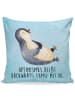 Mr. & Mrs. Panda Kissen Pinguin Lachen mit Spruch in Eisblau
