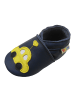 Yalion Dunkelblaue Babyschuhe aus echtem Leder，rutschfester Sohle–gelbem Auto-Muster