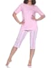 NORMANN Schlafanzug Capri kurzarm Streifenoptik Übergrössen in rosa