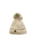 Faera Wintermütze warm gefüttert mit Kunstfell Bommel-Mütze in Beige