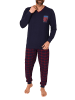 NORMANN langarm Schlafanzug Pyjama Bündchen und karierter Jersey Hose - 83130 in navy