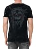 Rusty Neal Verwaschenes Rundhals T-Shirt mit Knopfleiste und Prints in Schwarz