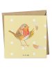 Mr. & Mrs. Panda Klappkarte Rotkehlchen Federn ohne Spruch in Gelb Pastell