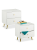 relaxdays 2 x Nachttisch in Weiß/ Gold - (B)40 x (H)41,5 x (T)32,5 cm