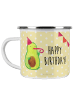 Mr. & Mrs. Panda Camping Emaille Tasse Avocado Geburtstag mit Sp... in Gelb Pastell