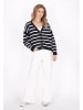 DreiMaster Women Cardigan in navy offwhite stripe