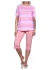 NORMANN Capri Schlafanzug kurzarm Pyjama frohen Streifen Look - 78825 in rosa