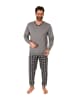 NORMANN Langarm Schlafanzug Bündchen und karierter Jersey Pyjamahose - 86159 in grau