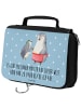Mr. & Mrs. Panda kosmetiktäschchen Pinguin mit Kind mit Spruch in Blau Pastell