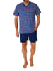 NORMANN Kurzarm Schlafanzug Shorty Jersey und karierten Pyjama Oberteil in marine