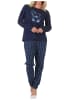 NORMANN Normann Damen Pyjama Schlafanzug langarm mit süßem Teddy - 88894 in navy
