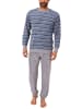 NORMANN Frottee Pyjama langarm Bündchen Streifen - 49646 in grau/blau