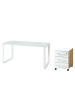 KADIMA DESIGN Schreibtisch-Set Modern 160x80 Glasplatte in Chalet-Eiche-Nb.-Weiß
