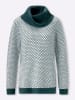 Sieh an! Rollkragen-Pullover in petrol-ecru-gemustert