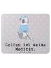 Mr. & Mrs. Panda Mauspad Panda Golfen mit Spruch in Grau Pastell