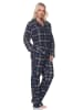 NORMANN Flanell Schlafanzug langarm Pyjama Kariert in navy