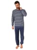 NORMANN Frottee Pyjama langarm Schlafanzug Bündchen Streifen - 75401 in marine