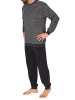 NORMANN Frottee Schlafanzug lang Pyjama RingelMuster - 82344 in dunkelgrau