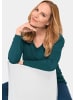 GOLDNER Kurzgröße:  Langarm-Pullover mit V-Ausschnitt in petrol