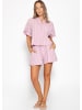 SASSYCLASSY Gestreifte Musselin Bluse mit Volants in Rosa