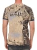Rusty Neal V-Neck T-Shirt mit All Over Skull X Snake Print und Wildleder-Details in Olive