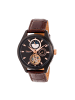 Heritor Sebastian Halbskelett-Uhr mit Lederarmband in Black/Brown