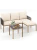 COSTWAY 3 tlg. Gartenmöbel Set Lounge Möbel mit Tisch & Kissen in Beige