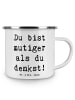 Mr. & Mrs. Panda Emaille Tasse Spruch Alleine schlafen lernen Mu... in Weiß