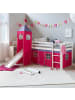 Homestyle4u Hochbett 90x200 mit Vorhang, Lattenrost, Matratze, Rutsche, Turm in Weiß