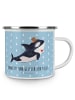 Mr. & Mrs. Panda Camping Emaille Tasse Orca Zylinder mit Spruch in Blau Pastell