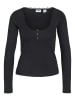 Noisy may Langarmshirt Tiefer Rundhals Spitzendetails in Schwarz