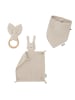 Räuberella Baby Geschenkset Schmusetuch Hase, Holz-Beißring & Halstuch in Beige - 10x10 cm