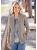 GOLDNER Kurzgröße:  Elegante Grobstrickjacke, Zopfmuster in taupe / melange